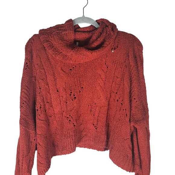Free People Womens Oversized Cropped Knit Sweater Red Brick - Picture 4 of 12